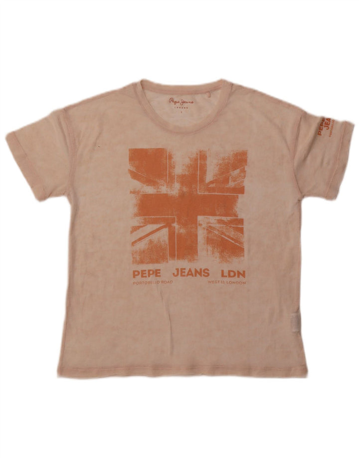 Женская футболка оверсайз с рисунком PEPE Jeans Top UK 10, маленький размер, бежевый хлопок