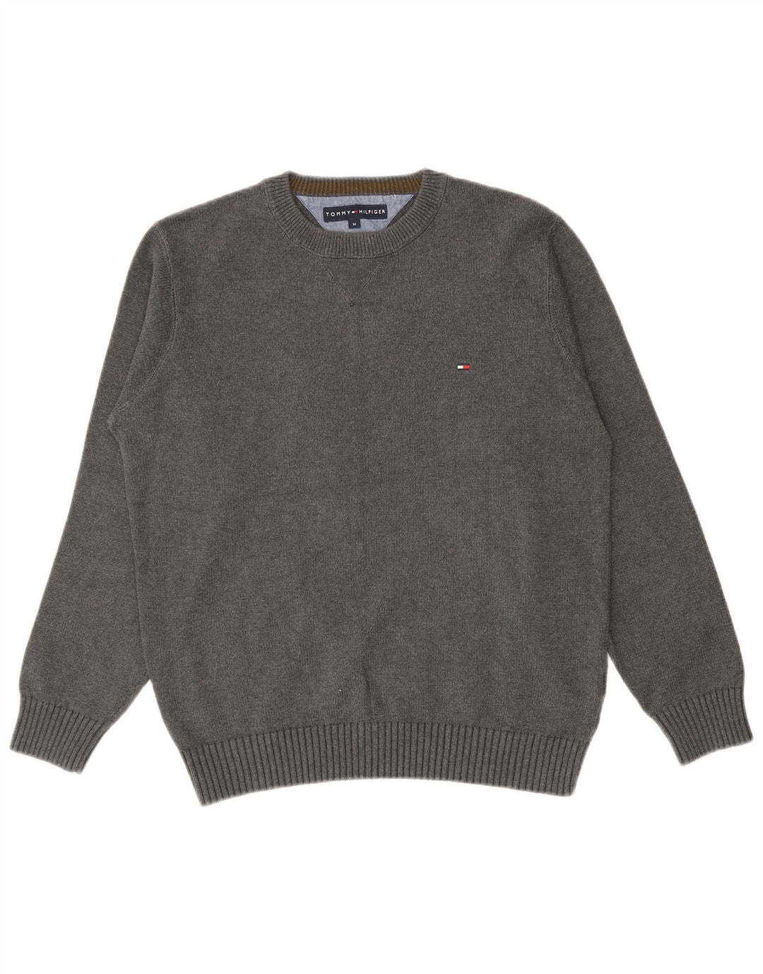 Мужской джемпер с круглым вырезом Tommy Hilfiger, хлопковый свитер среднего серого цвета