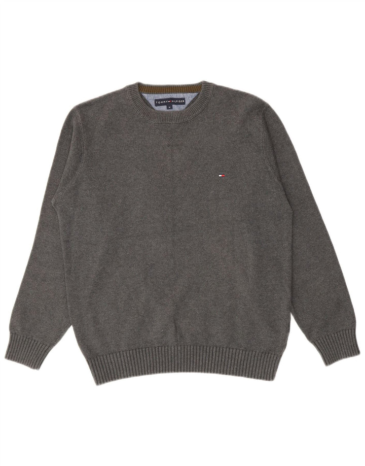 Мужской джемпер с круглым вырезом Tommy Hilfiger, хлопковый свитер среднего серого цвета