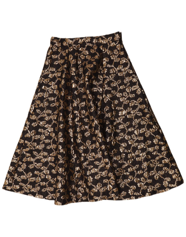 Винтажная женская юбка-трапеция W30, средний черный с цветочным принтом