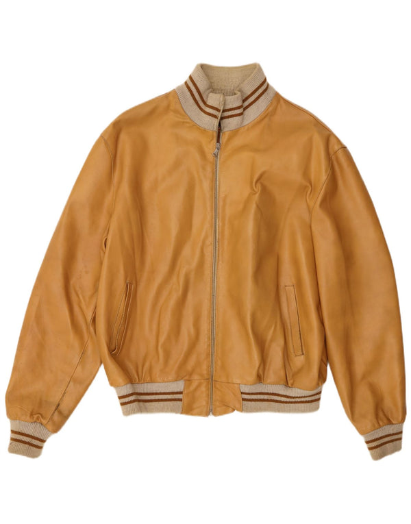 Винтажная мужская кожаная куртка-бомбер UK 42 XL Бежевая кожаная