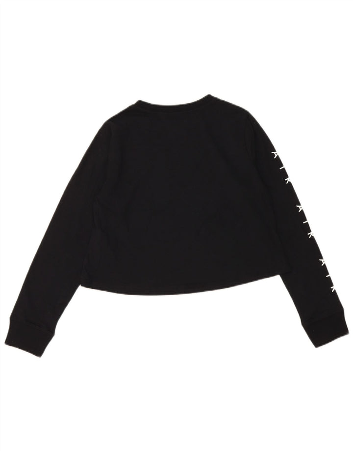 Укороченный топ с рисунком NIKE для девочек, длинный рукав, 10–11 лет, средний черный, хлопок