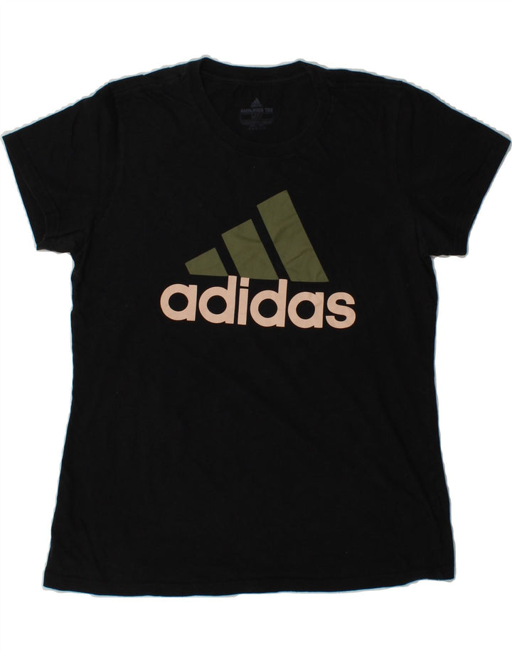 ADIDAS Womens Graphic T-Shirt Top UK 14 Medium Black Vintage Adidas and Second-Hand Adidas from Messina Hembry 