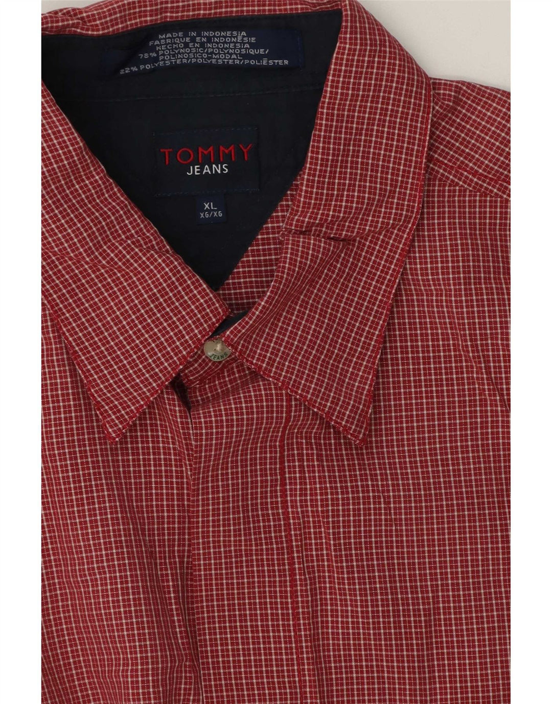 Tommy Hilfiger Мужская рубашка с коротким рукавом XL Красная клетчатая полиэстер