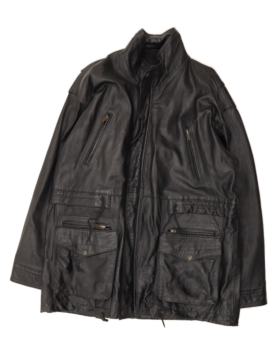 VINTAGE Mens Leather Coat UK 38 Medium Black Leather Vintage Vintage and Second-Hand Vintage from Messina Hembry 