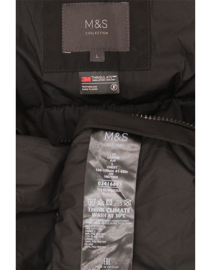 Мужская лыжная куртка с капюшоном Marks & Spencer UK 40, большая черная с цветными блоками