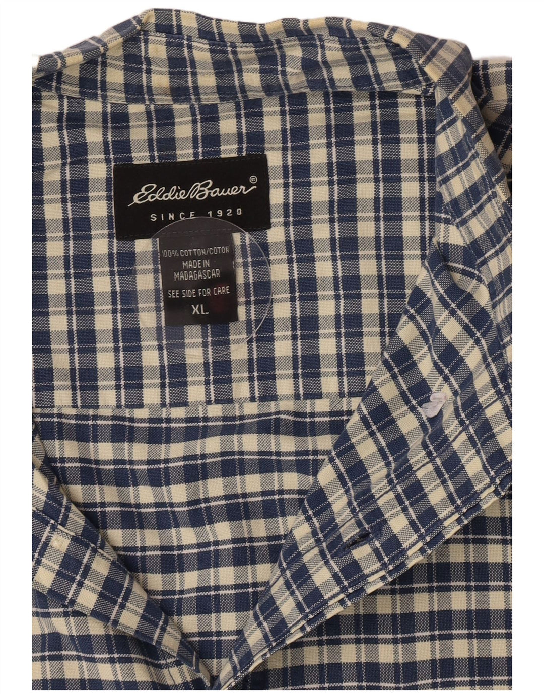 Мужская рубашка с коротким рукавом Eddie Bauer XL, синяя клетка, хлопок