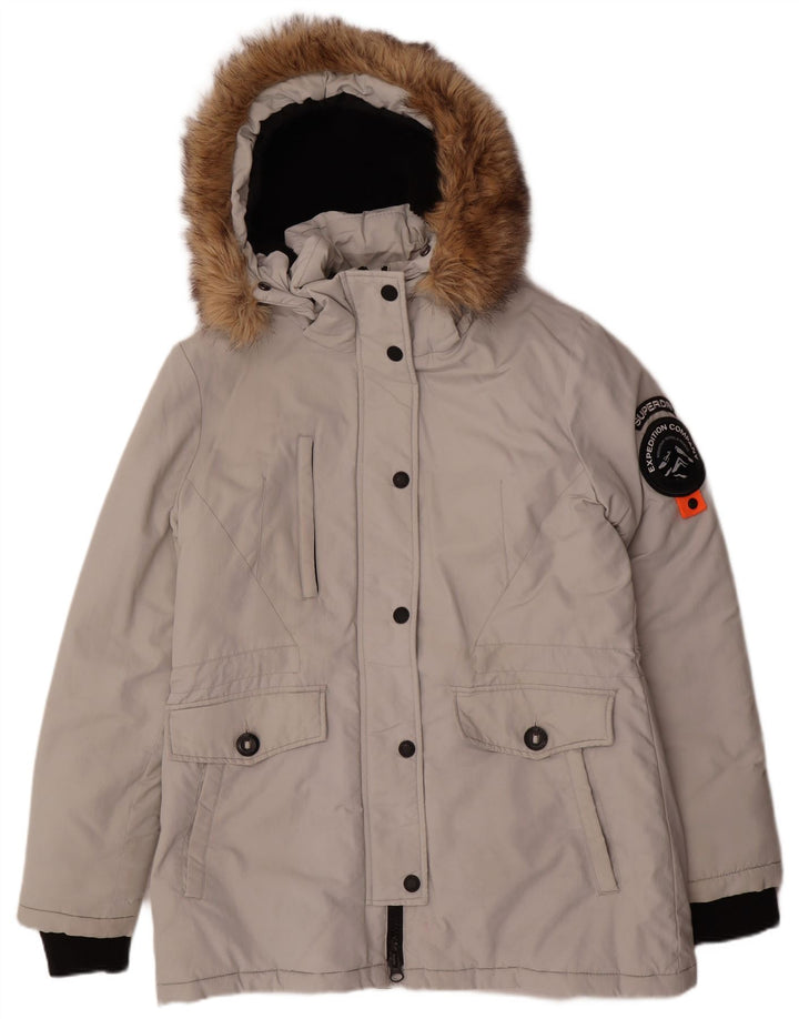Женская парка Superdry с капюшоном UK 14, большой серый нейлон