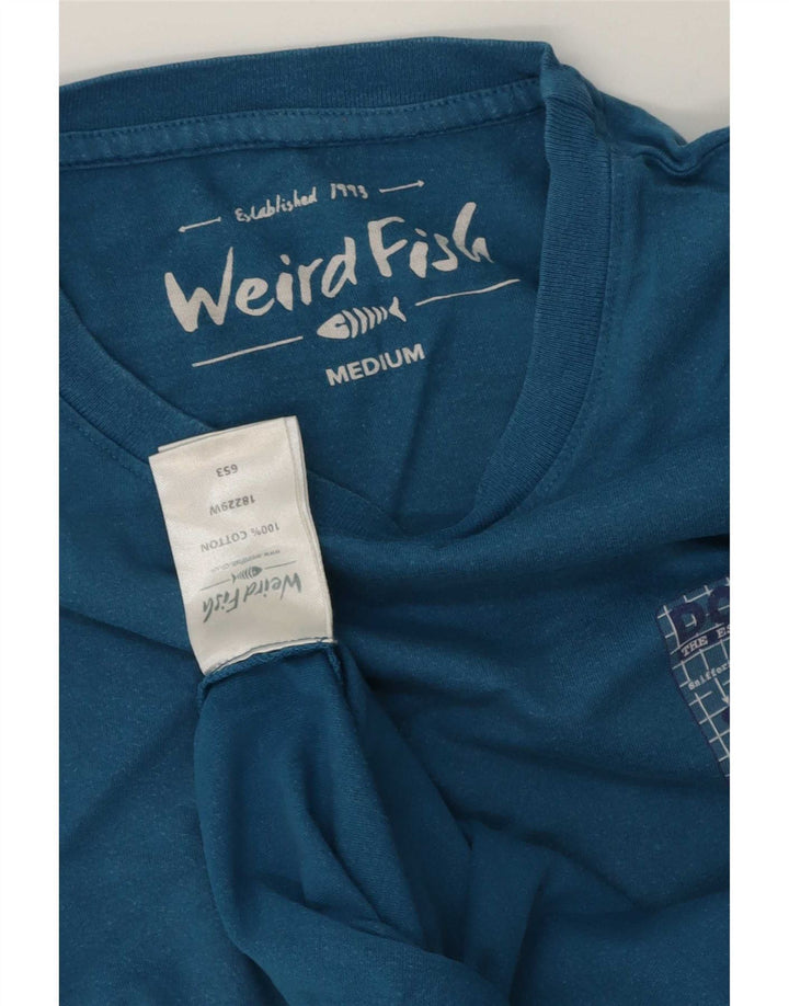 Мужская футболка с рисунком Weird Fish, хлопковый топ среднего синего цвета