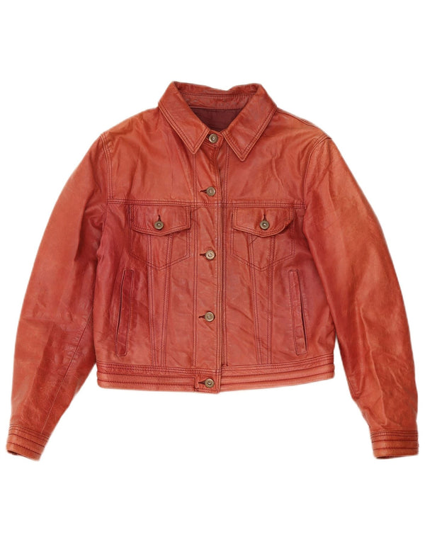 Винтажная женская укороченная кожаная куртка UK 12, кожа среднего красного цвета