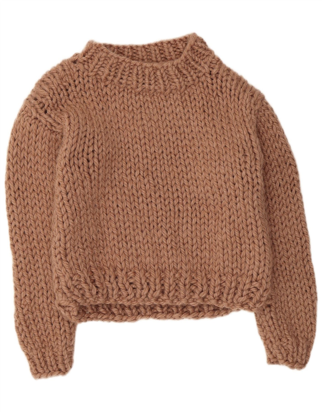 Винтажный женский укороченный джемпер с высоким воротником, Великобритания, 14, средний бежевый