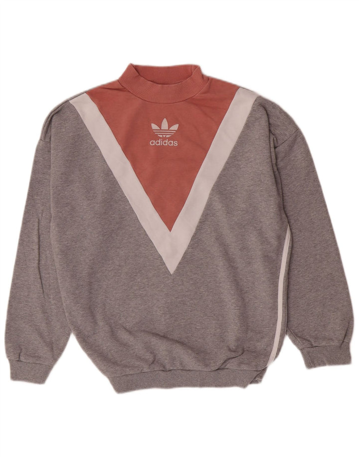 Женский свитер Adidas UK 12, средний серый цвет, хлопок с цветными блоками