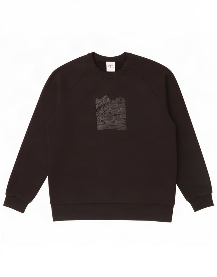 Мужской свитшот Zara с рисунком, хлопковый джемпер среднего размера, черный