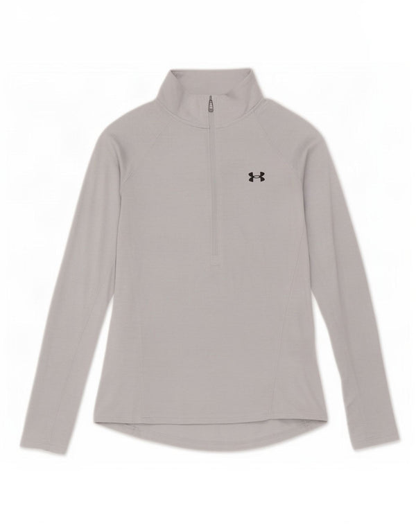 Мужской топ Under Armour Heat Gear свободного покроя с воротником на молнии и длинными рукавами, маленький серый цвет