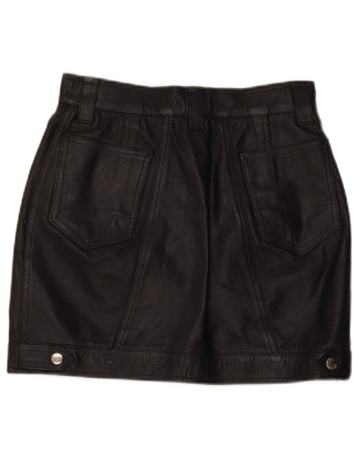 ВИНТАЖНАЯ Женская мини-кожаная юбка с завышенной талией IT 42 Medium W26 Черная