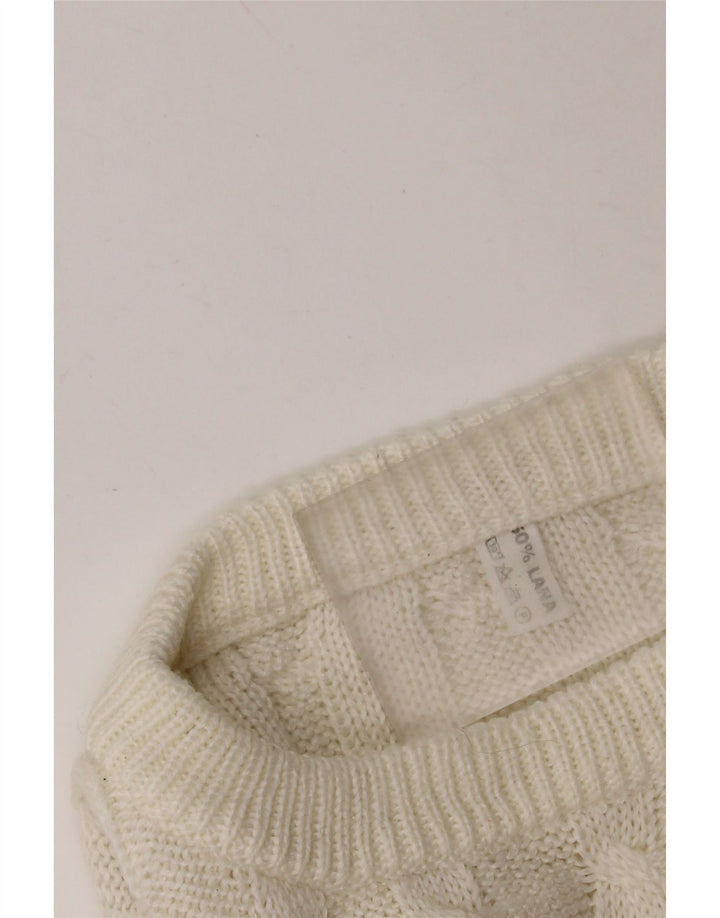 ВИНТАЖНЫЙ женский джемпер с круглым вырезом, Великобритания 14, средний размер, белая шерсть