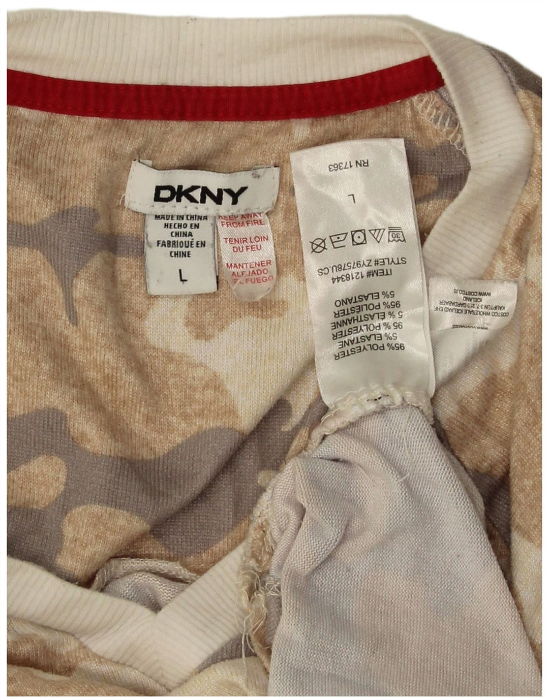 Женский топ с рисунком Dkny, длинный рукав, Великобритания, 16, большой, бежевый, камуфляжный, полиэстер
