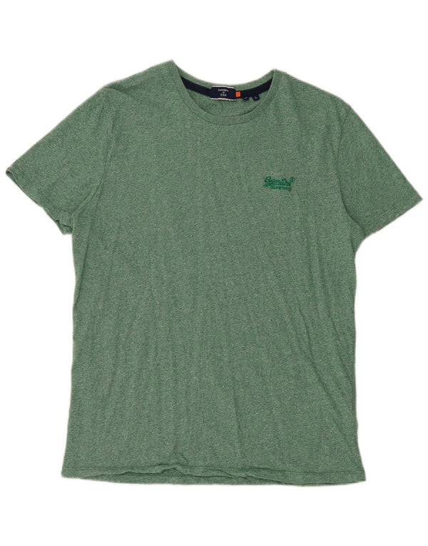 Superdry Mens T-Shirt Top Large Green Flecked Cotton