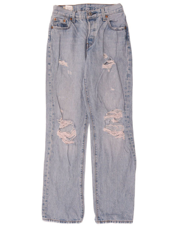 Женские потертые прямые джинсы Levi's 501 W23 L30, синий хлопок