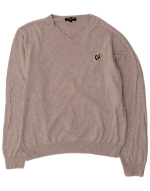 Женский джемпер с v-образным вырезом Lyle & Scott, Великобритания, 18 XL, серый хлопок с крапинками