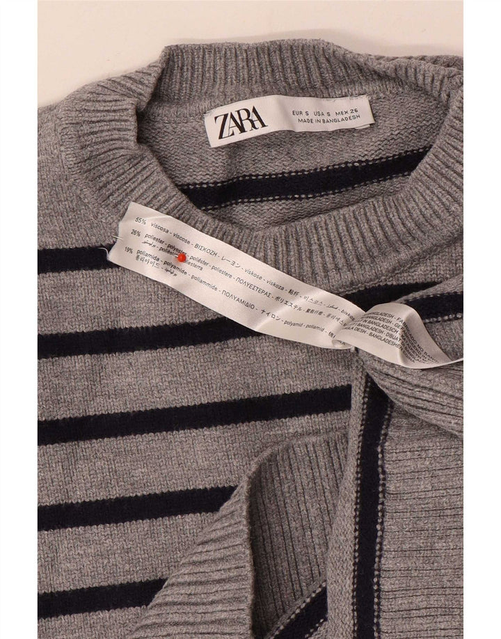 Женский свободный джемпер с круглым вырезом Zara UK 10, маленький серый в полоску