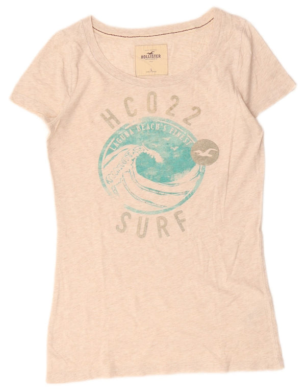 Женская футболка с рисунком Hollister Top UK 14, большой размер, бежевый хлопок