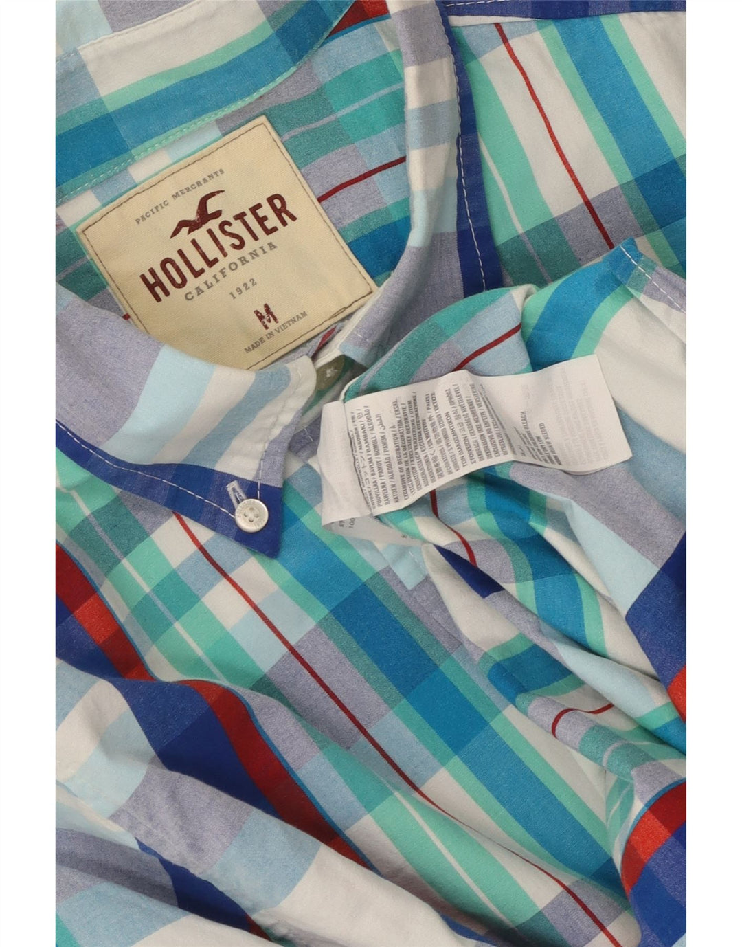 Мужская рубашка Hollister, хлопковая синяя клетка среднего размера
