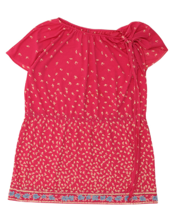 Винтажное женское платье-туника EU 42, большой розовый цветочный полиэстер