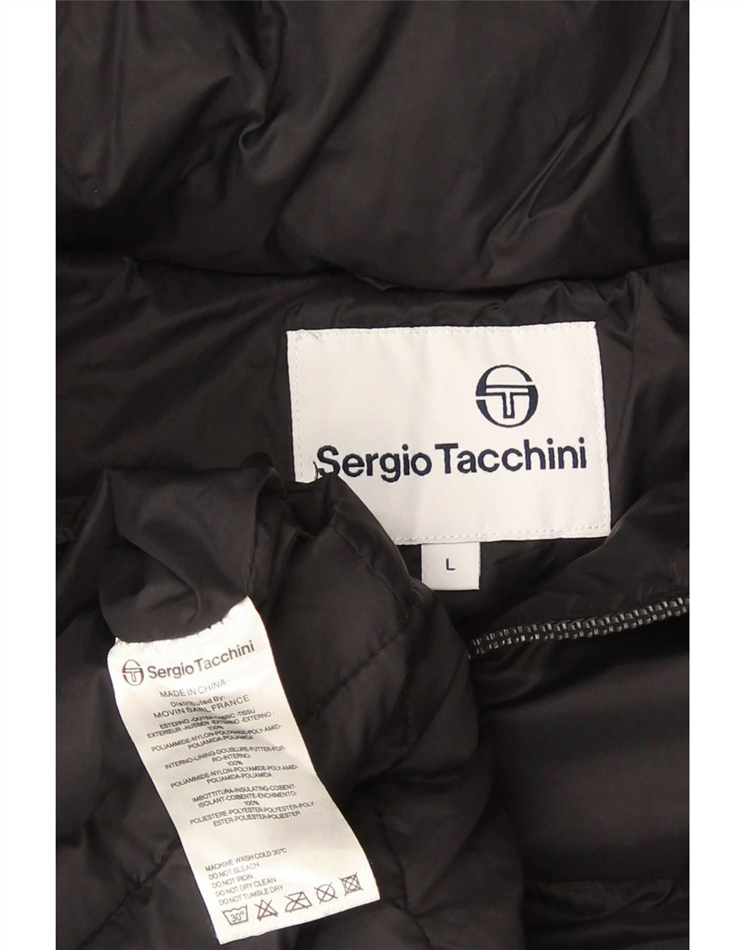 Мужская утепленная куртка с капюшоном Sergio Tacchini UK 40, большая, черный нейлон