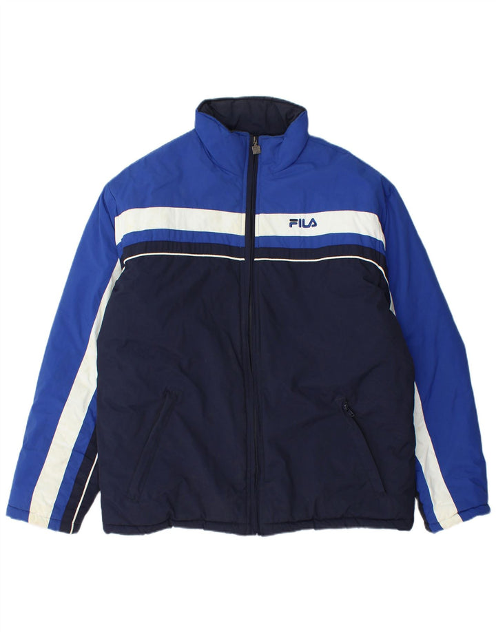 Мужская стеганая куртка FILA UK 36, маленькая, темно-синяя, с цветными блоками, полиамид