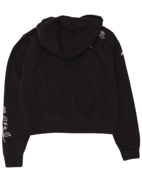 Женский укороченный джемпер с капюшоном Jack Wills UK 6 XS, черный хлопок с цветочным принтом