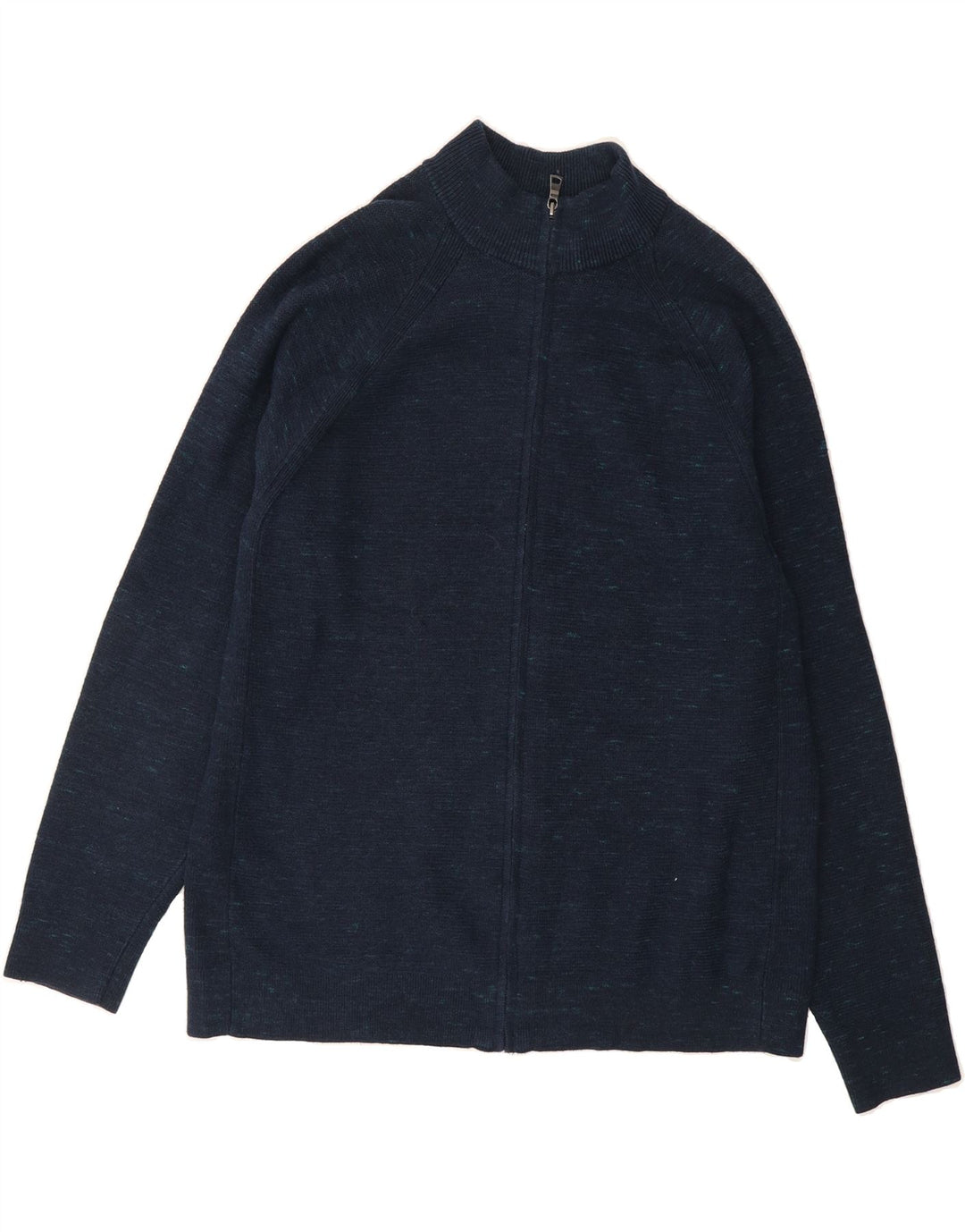 MARKS & SPENCER Mens Zip Neck Jumper Sweater Large Navy Blue Flecked Vintage Marks & Spencer and Second-Hand Marks & Spencer from Messina Hembry 