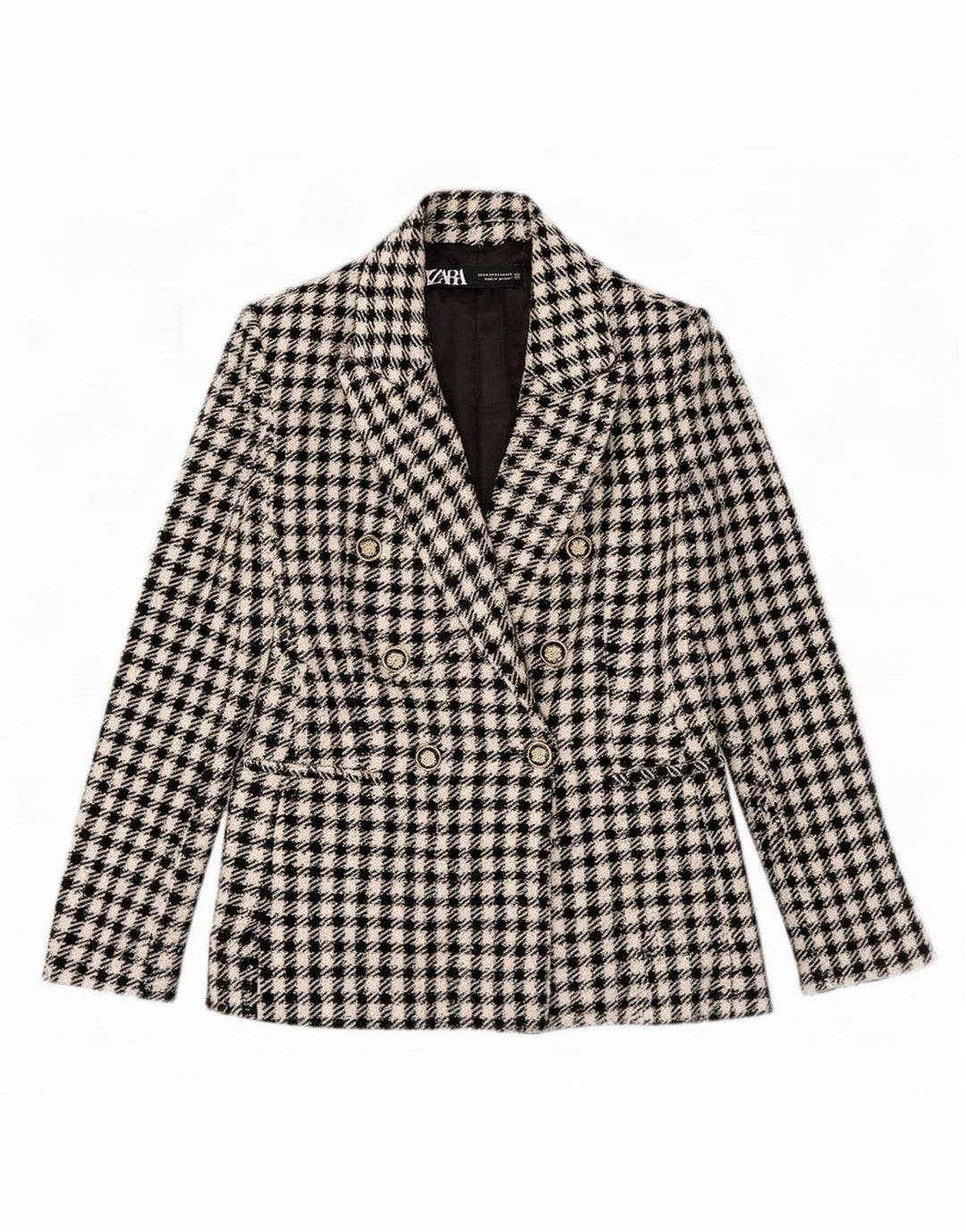 Женский двубортный пиджак Zara UK 6 XS, черный полиэстер в мелкую клетку