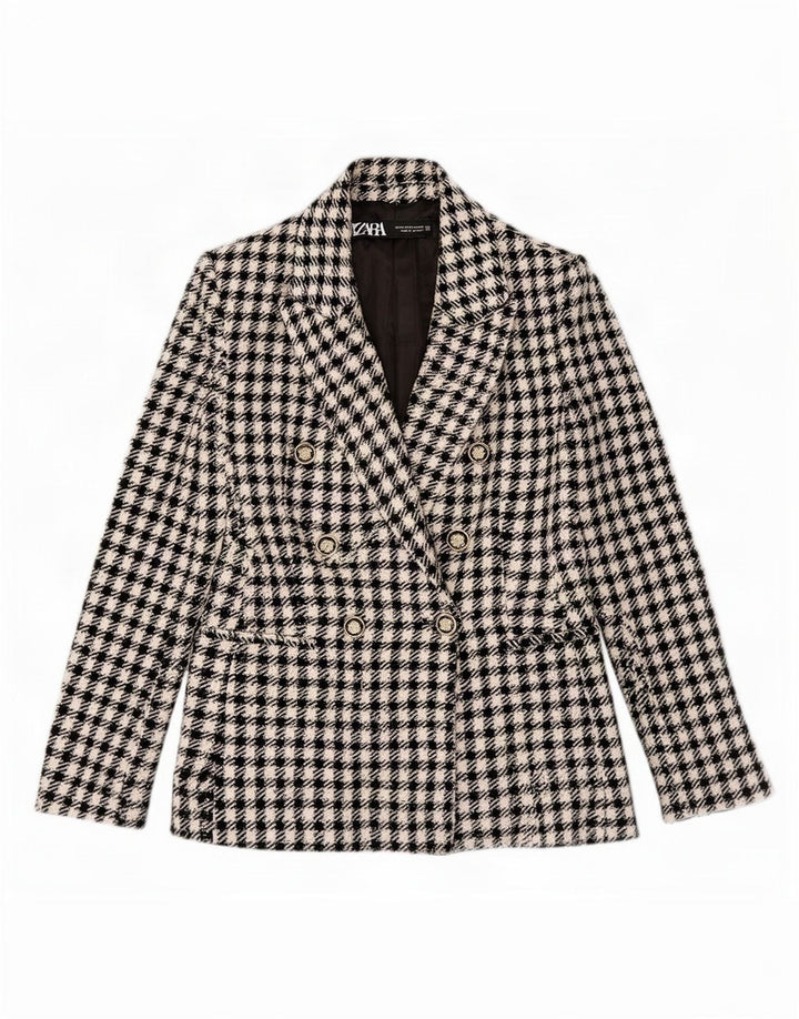 Женский двубортный пиджак Zara UK 6 XS, черный полиэстер в мелкую клетку