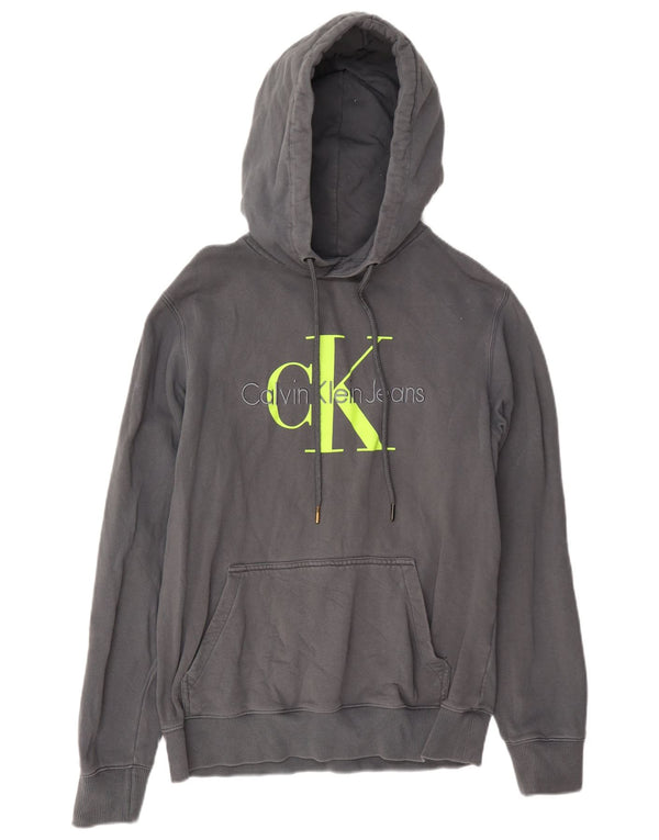 Мужской джемпер с капюшоном с рисунком Calvin Klein Jeans среднего серого цвета