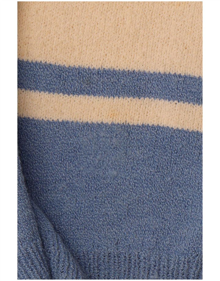 ВИНТАЖНЫЙ мужской джемпер с v-образным вырезом, большой синий цветных блоков