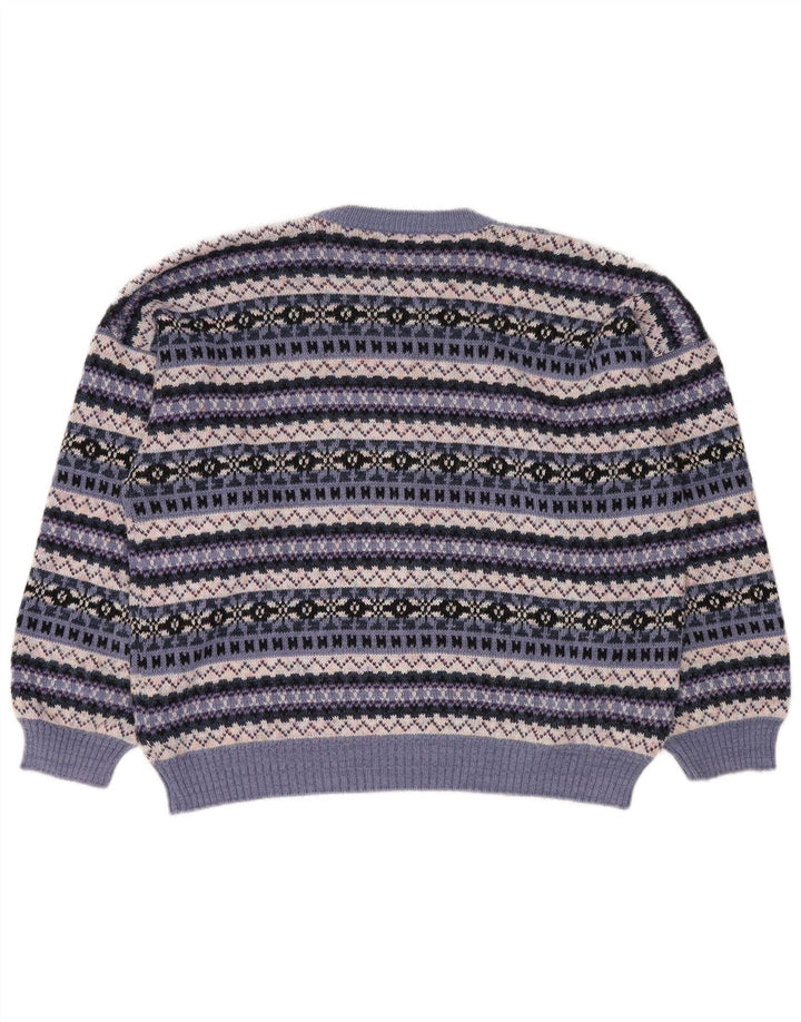 Винтажный женский джемпер с круглым вырезом, Великобритания, 18 XL, разноцветный жаккардовый узор