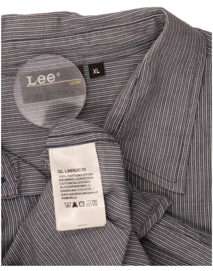 Мужская рубашка Lee XL серая в тонкую полоску из хлопка