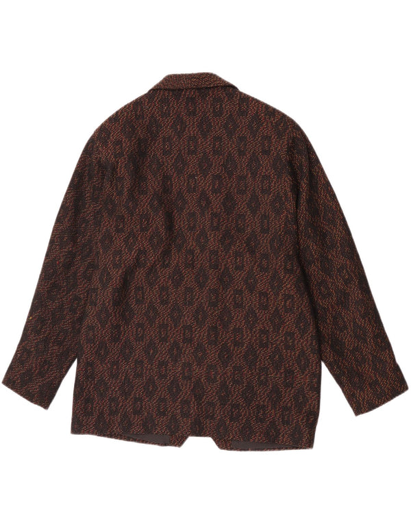 Vintage Womens Double Breasted Blazer Jacket UK 16 Large Brown Animal Print
