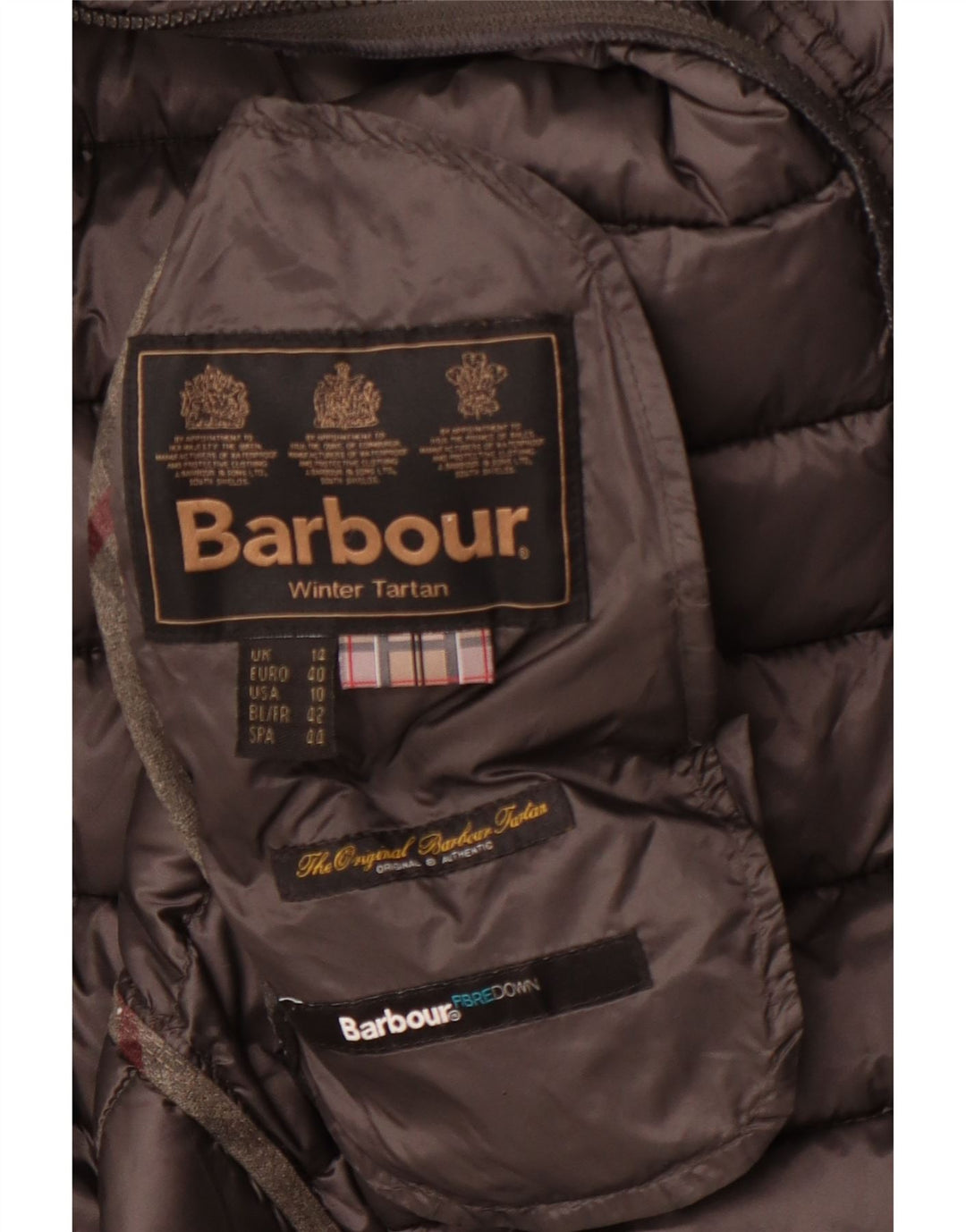 Женская зимняя стеганая куртка в клетку тартан Barbour UK 14, большая серая зимняя