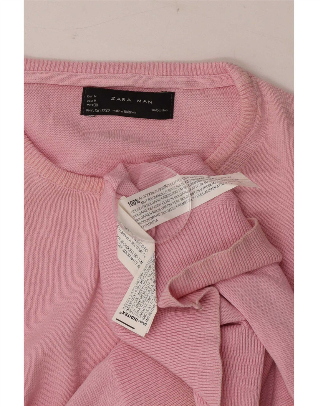 Мужской джемпер с круглым вырезом Zara, хлопковый свитер среднего розового цвета