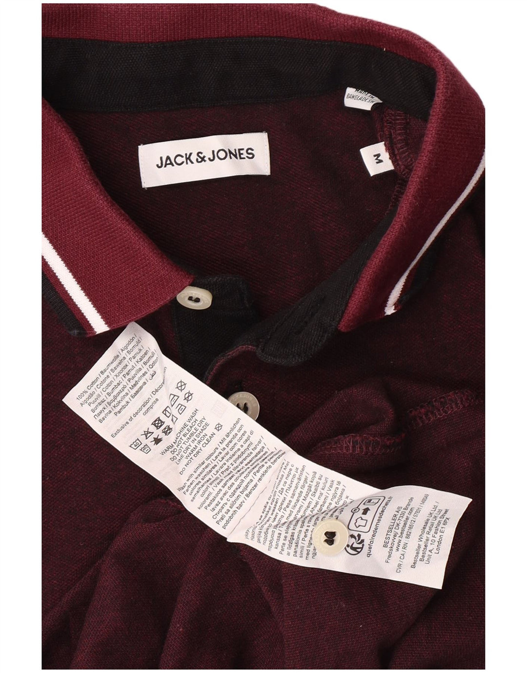 Мужская рубашка-поло с коротким рукавом Jack & Jones среднего бордового цвета, хлопковая классика