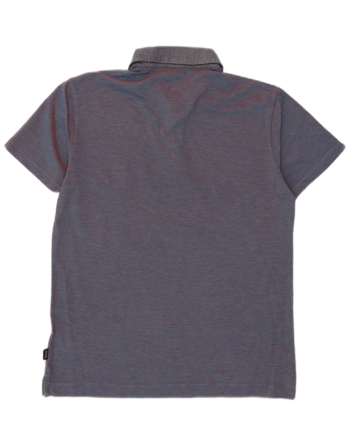 Мужская рубашка-поло приталенного кроя Hugo Boss, большая темно-синяя хлопковая полоска