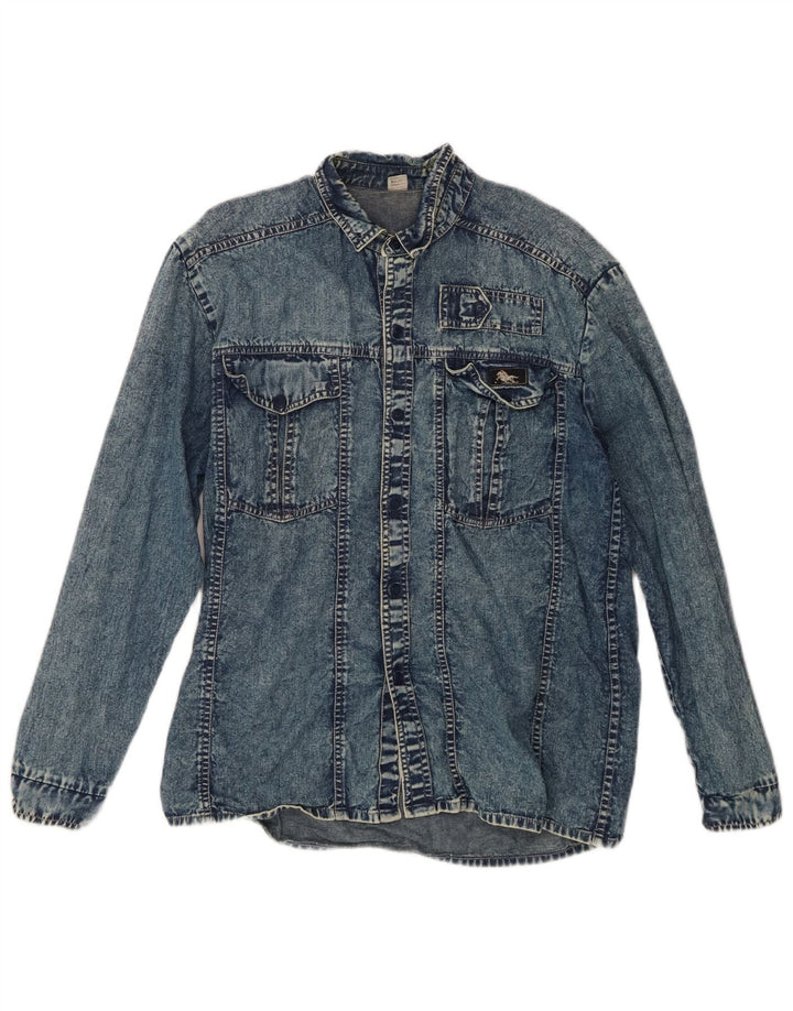 GLOBE TROTTER Mens Denim Shirt Medium Blue Cotton