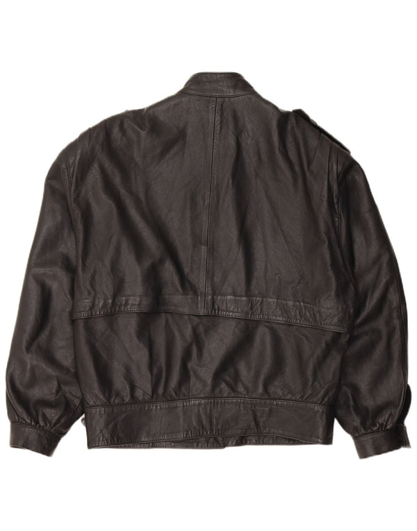 Винтажная женская кожаная куртка свободного кроя в стиле милитари IT 44, средний черный кожаный цвет