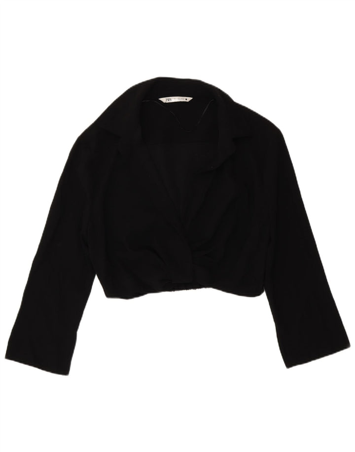 Женская укороченная блузка с рукавом 3/4 Zara UK 14, большой черный полиэстер