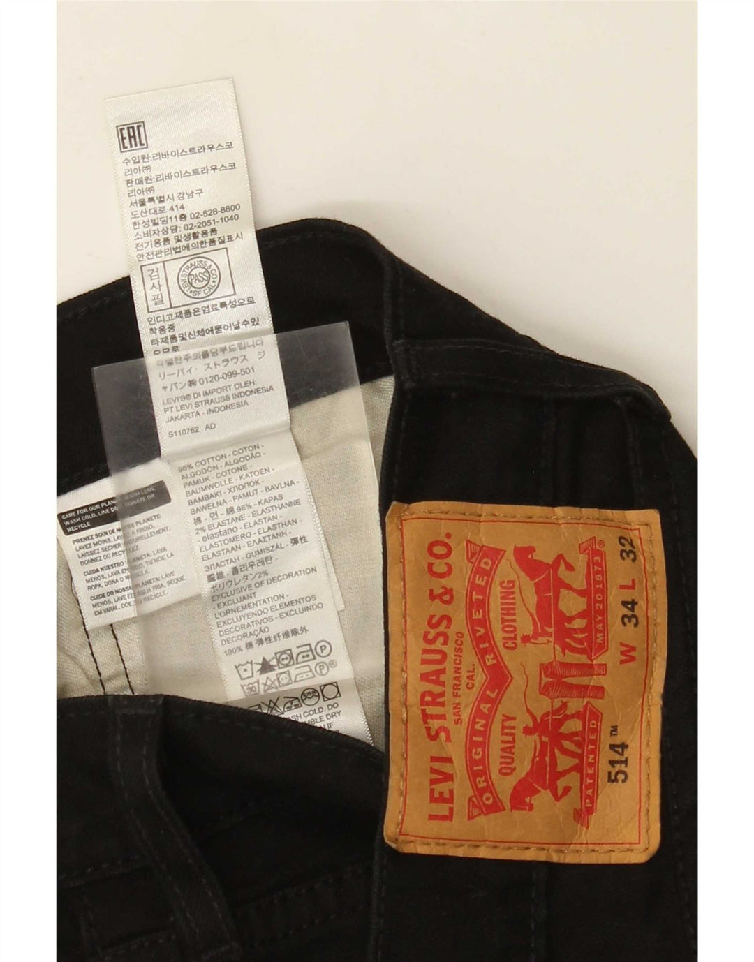 Мужские прямые джинсы Levi's 514 W34 L26, черный хлопок