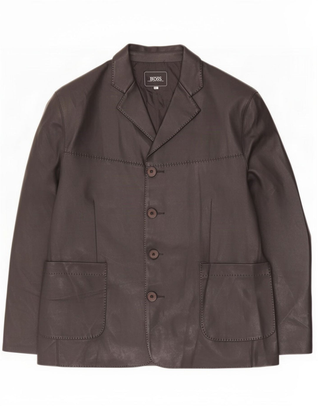 Мужской кожаный пиджак Hugo Boss на 4 пуговицах UK 44 2XL черный