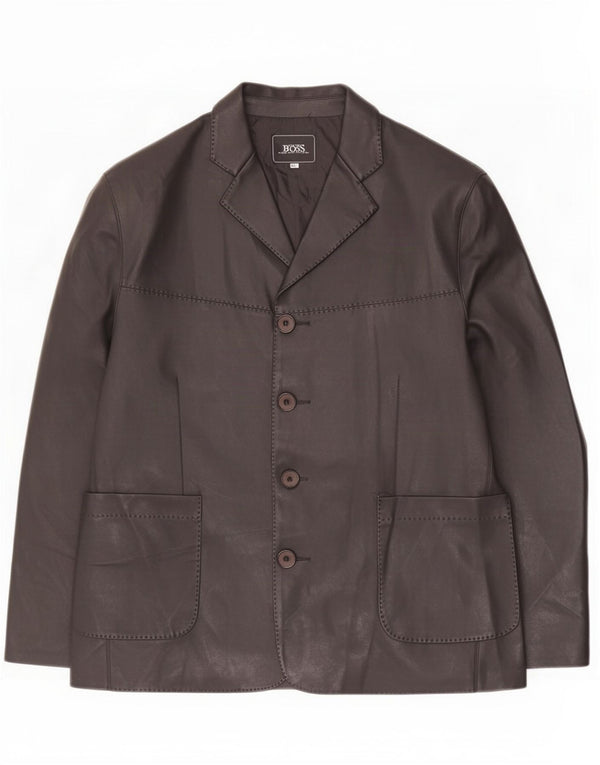Мужской кожаный пиджак Hugo Boss на 4 пуговицах UK 44 2XL черный