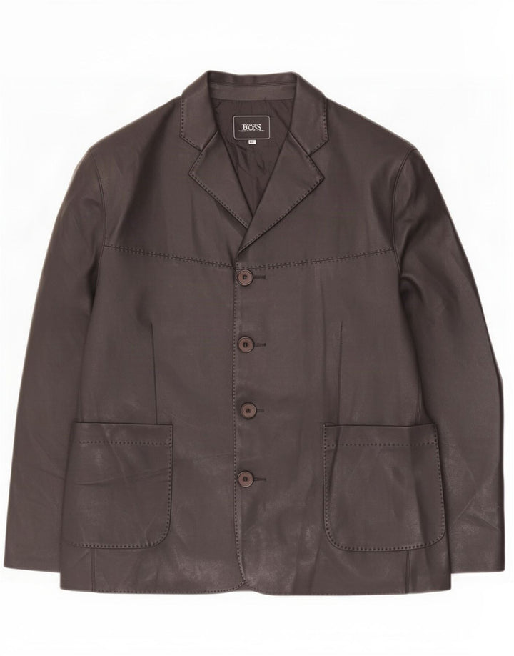Мужской кожаный пиджак Hugo Boss на 4 пуговицах UK 44 2XL черный